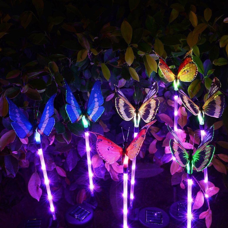 Nhiều màu thay đổi led vườnnăng lượng mặt trời sợi quang bướm trang trí đèn sân vườn cổ phầnnăng lượng mặt trời